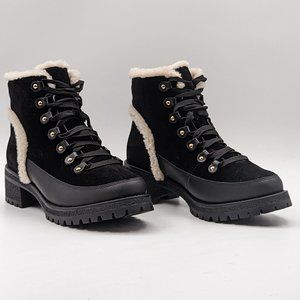 Tory Burch Women Cooper Suede Shearling Lined Lace-up Black Combat Boots size 10